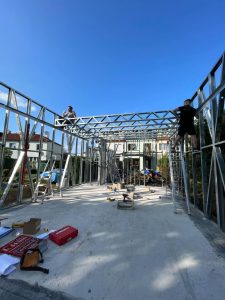 garáž z lehké ocelové konstrukce